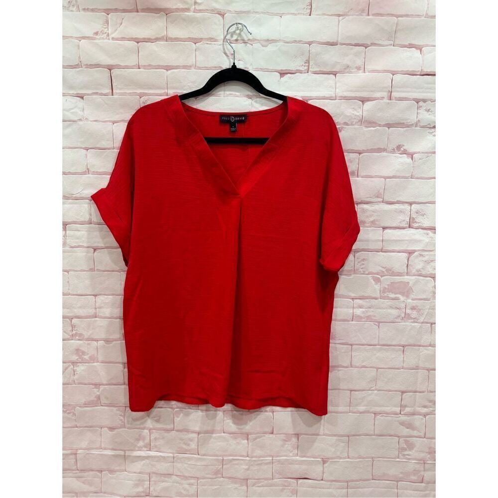 Fred David‎  red Polyester blouse size small